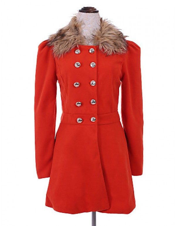 Women's Vintage Coat,Solid Shirt Collar Long Sleeve Winter Red / Black / Orange Wool / Others Thick