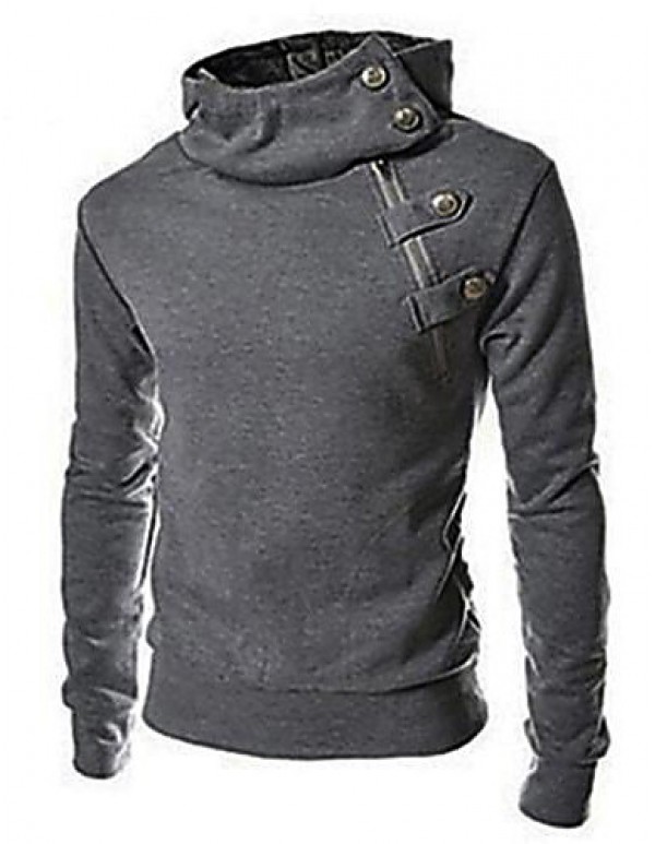 Men's Plus Size Solid Black/Brown/Dark Gray Hoody,Casual Stand Longe Sleeve Zipper  