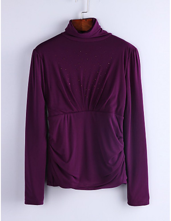 Women's Plus Size / Sexy Spring Blouse,Solid Turtleneck Long Sleeve Black / Green / Purple Cotton / Rayon Medium
