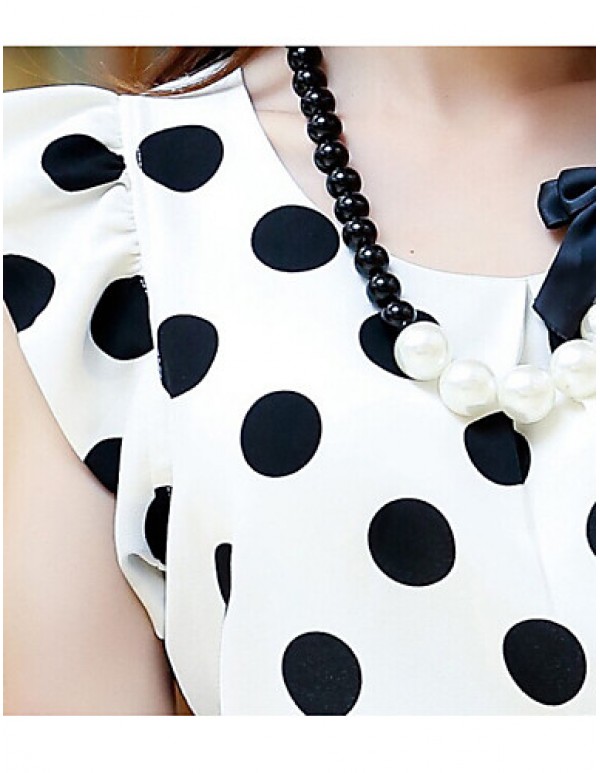 Women's Casual/Daily / Plus Size Simple Summer Blouse,Polka Dot Round Neck Short Sleeve White Polyester Translucent