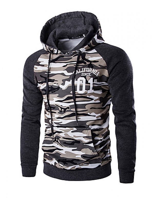 Men's Camouflage Casual / Sport Hoodie & Sweatshirt,Cotton Long Sleeve Brown / Gray  