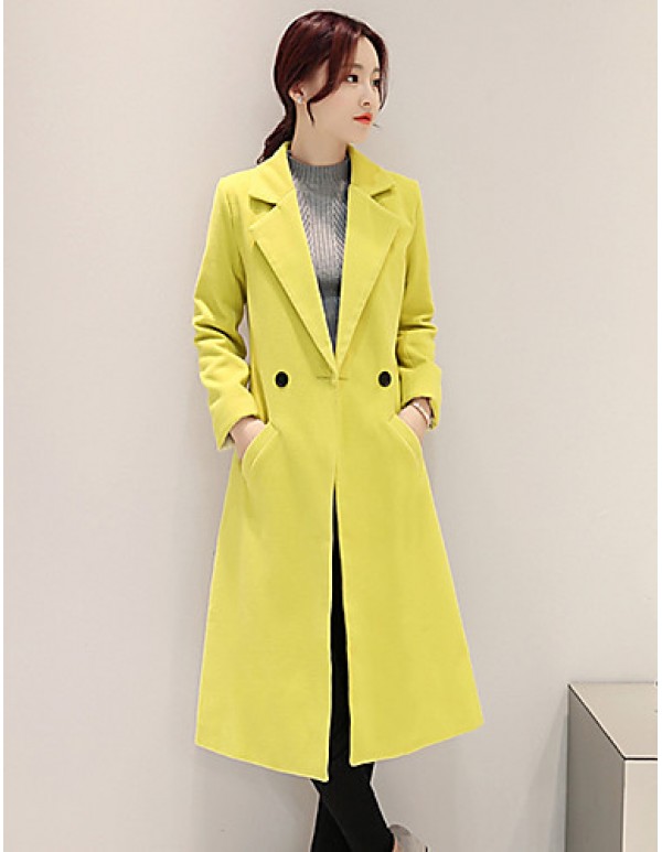Fall Winter Going out Casual Women's Coat Solid Color Suit Collar Long Sleeve Long Section Maone Overcoat More Colors