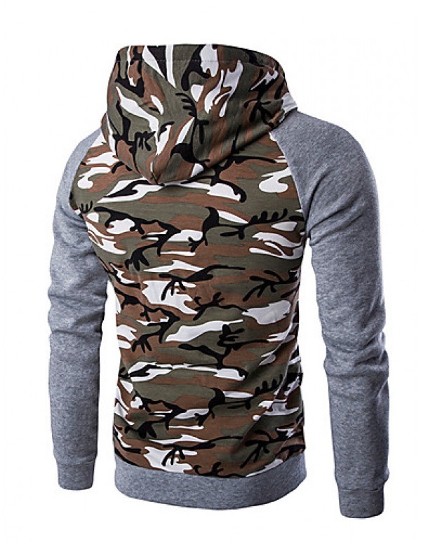 Men's Camouflage Casual / Sport Hoodie & Sweatshirt,Cotton Long Sleeve Brown / Gray  